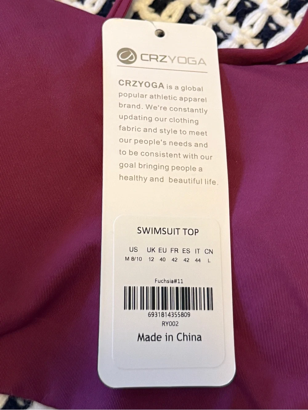 NWT - CRZ YOGA Fuchsia Bikini Swimsuit Top Size Medium